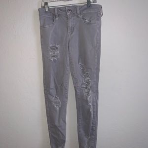 American Eagle Grey Distressed Skinny Jeans